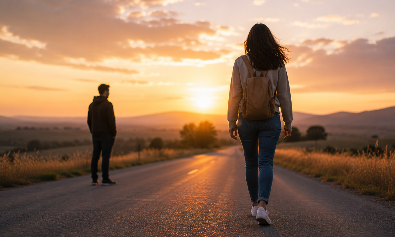 Quotes on selfish person featured image showing someone walking away from a toxic relationship at sunset