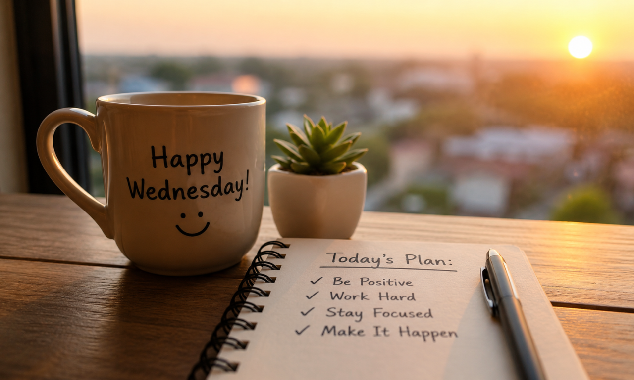Quotes on Hump Day with inspirational Wednesday workspace