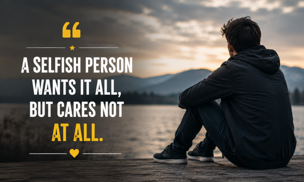 Short quotes on selfish person with realistic inspirational artwork
