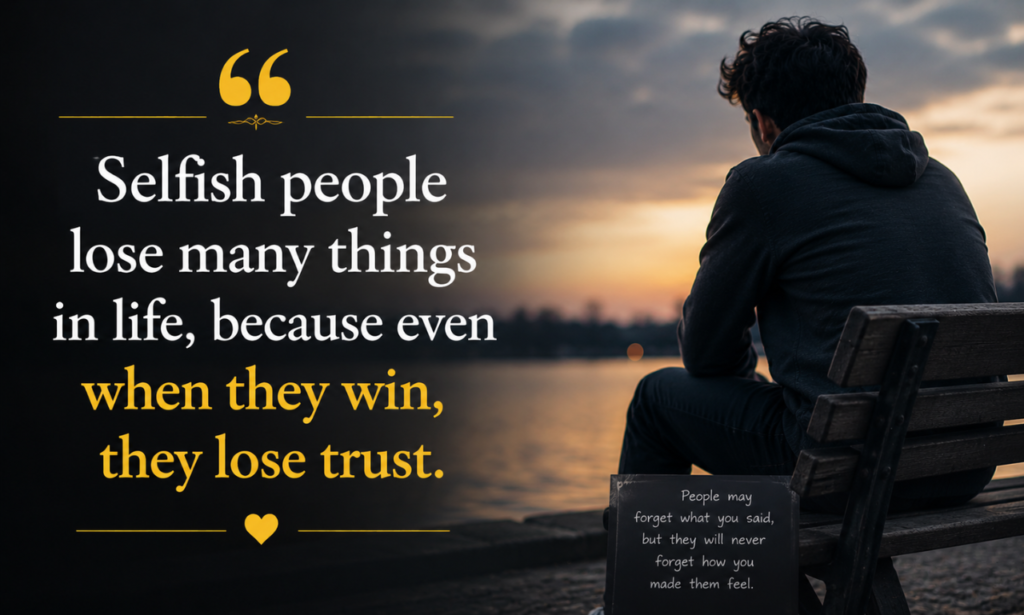 Deep quotes about selfish people and trust with cinematic background